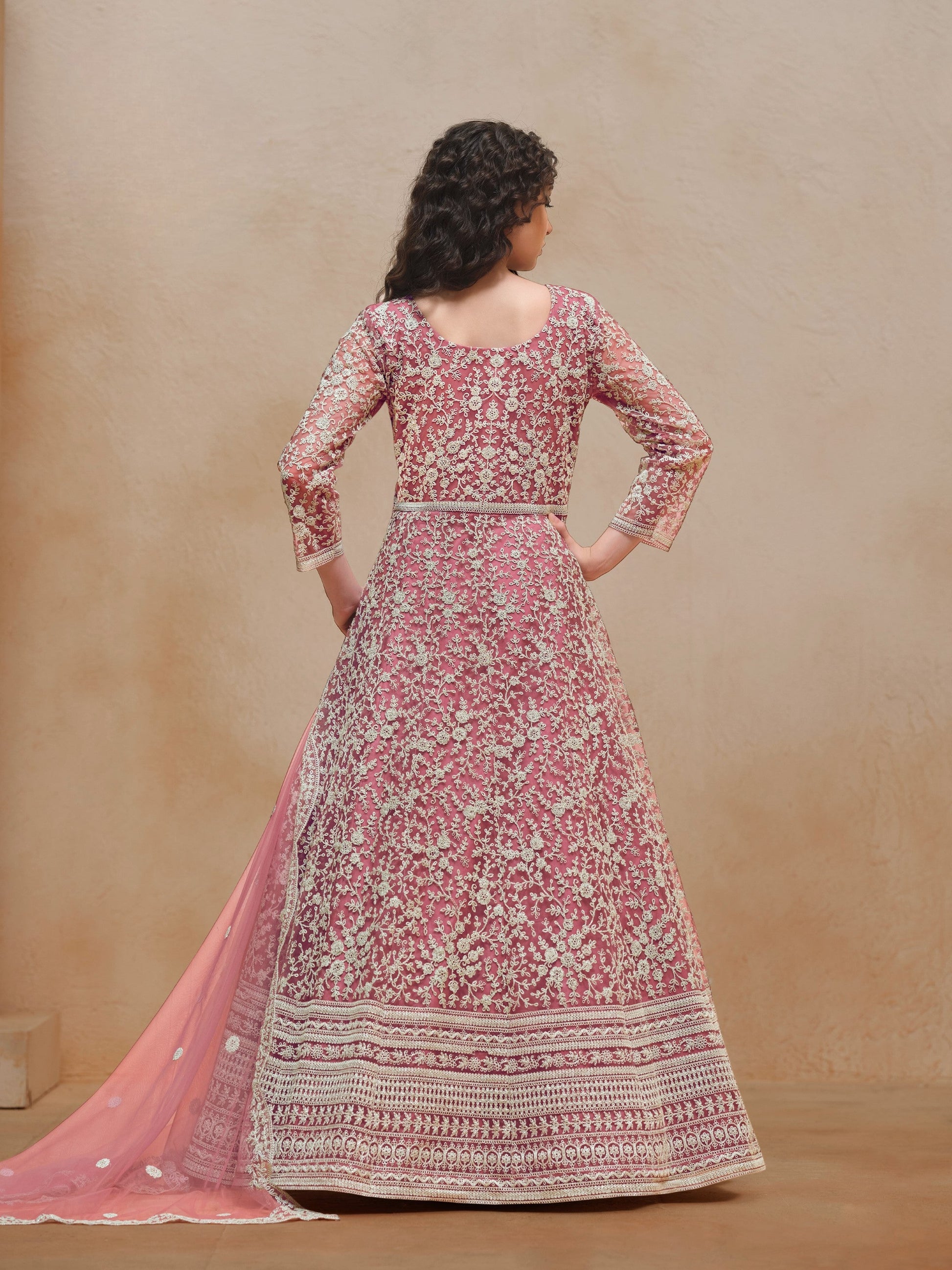 Anaita Pink Embroidered Net Anarkali Suit