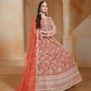 Anaita Orange Embroidered Net Anarkali Suit