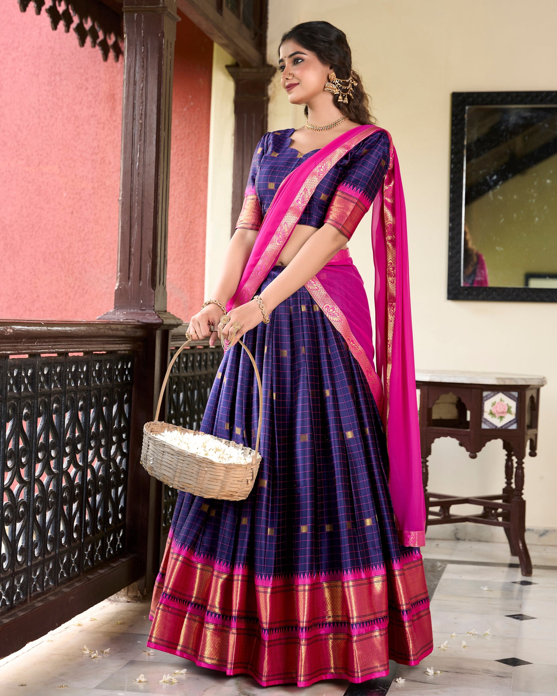 Lorenvalley Blue Cotton Silk Weaving Work With Paithani Concept Lehenga Choli | Swadesiicart