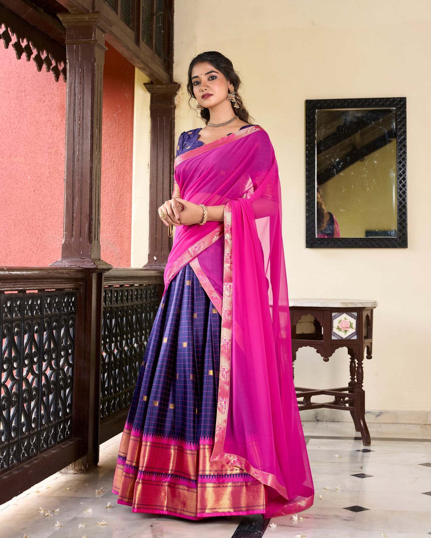 Lorenvalley Blue Cotton Silk Weaving Work With Paithani Concept Lehenga Choli | Swadesiicart