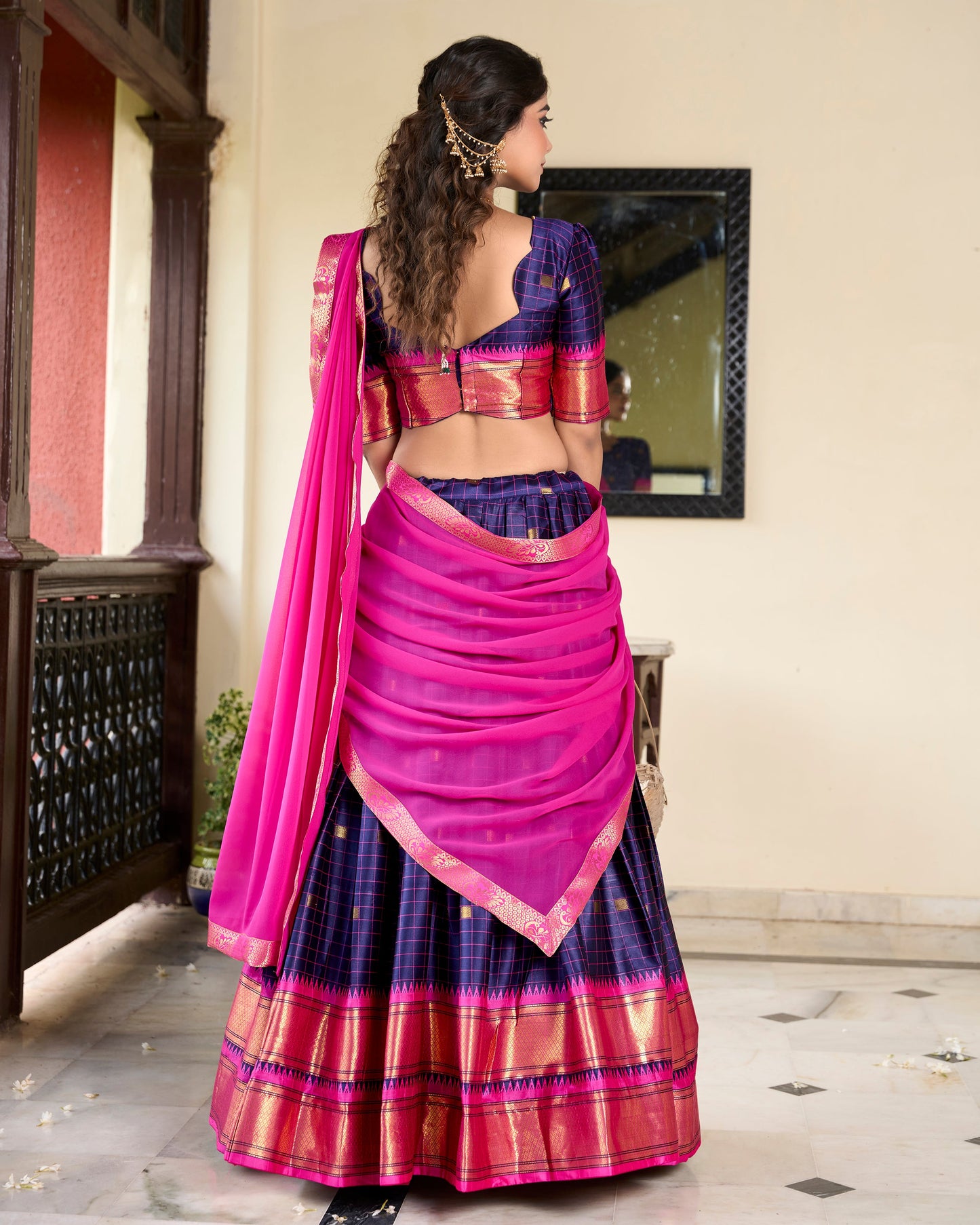 Lorenvalley Blue Cotton Silk Weaving Work With Paithani Concept Lehenga Choli | Swadesiicart