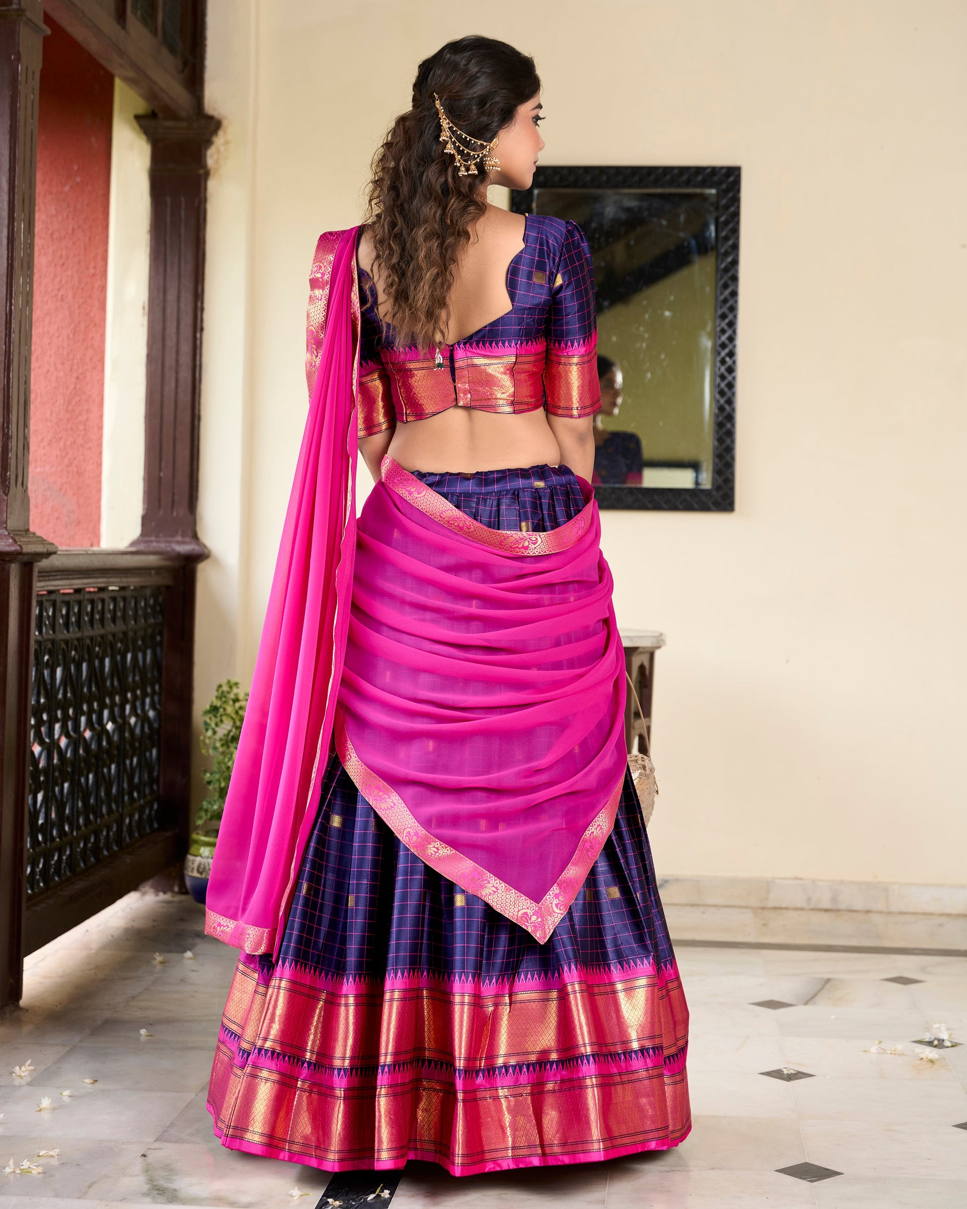 Lorenvalley Blue Cotton Silk Weaving Work With Paithani Concept Lehenga Choli | Swadesiicart