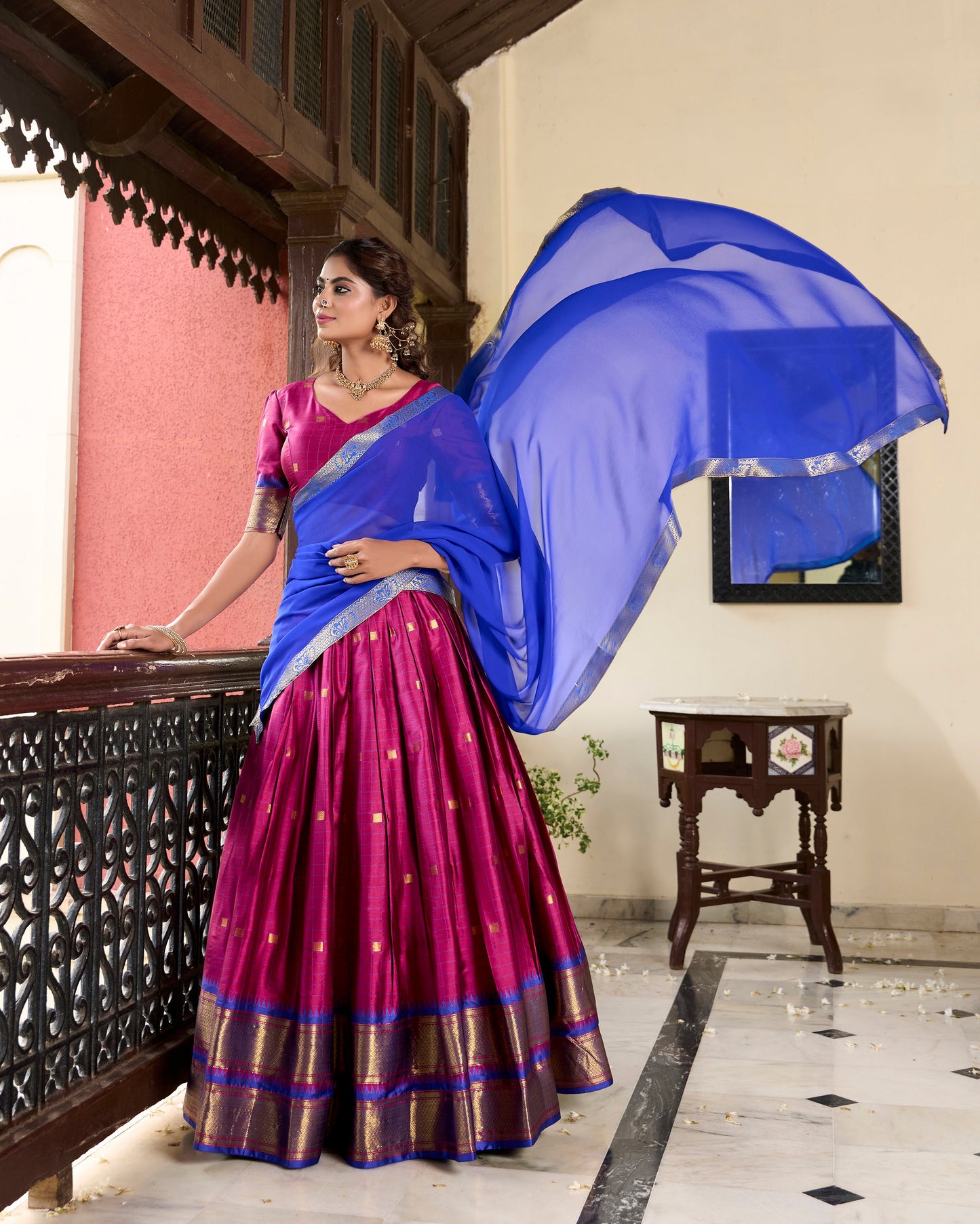 Lorenvalley Pink Cotton Silk Weaving Work With Paithani Concept Lehenga Choli | Swadesiicart