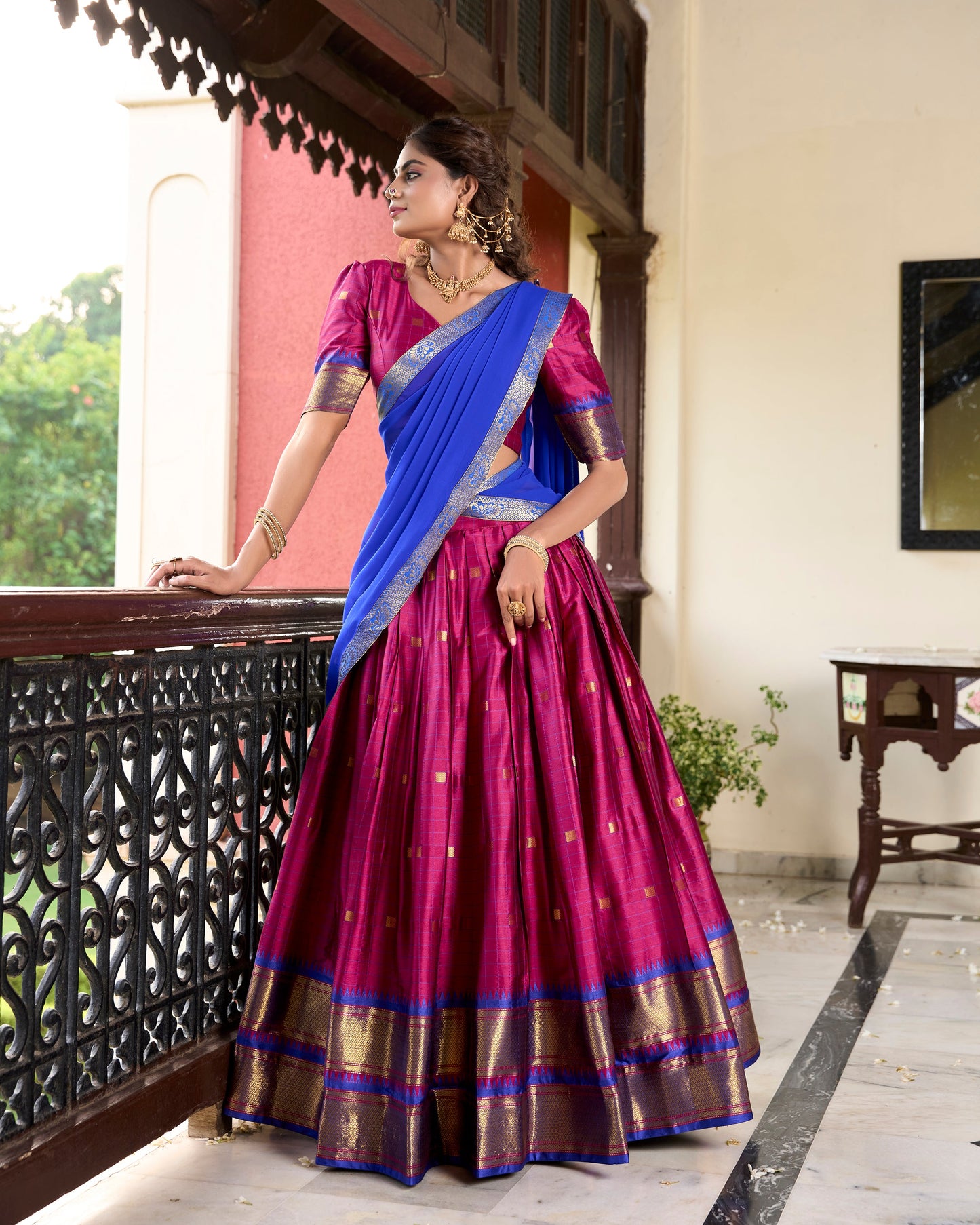 Lorenvalley Pink Cotton Silk Weaving Work With Paithani Concept Lehenga Choli | Swadesiicart