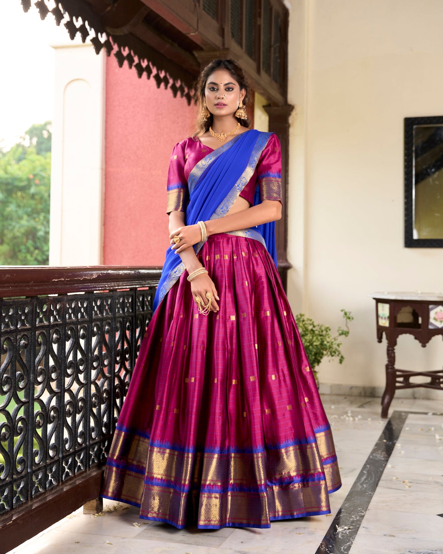 Lorenvalley Pink Cotton Silk Weaving Work With Paithani Concept Lehenga Choli | Swadesiicart