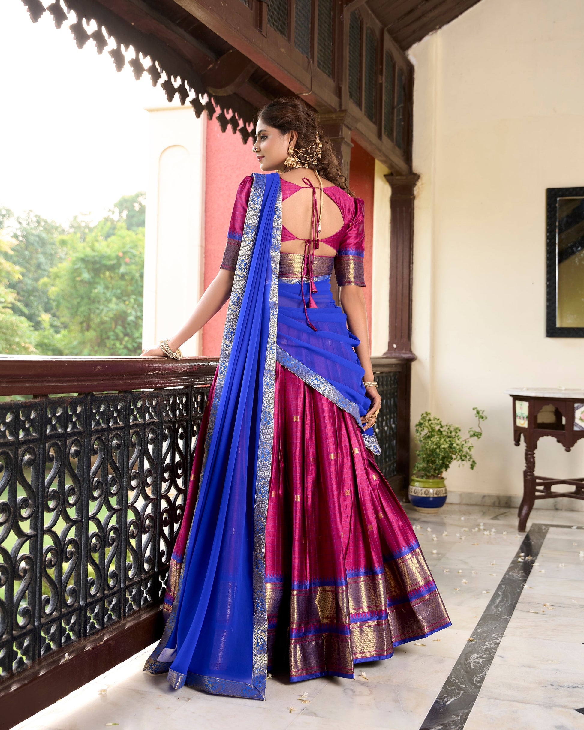 Lorenvalley Pink Cotton Silk Weaving Work With Paithani Concept Lehenga Choli | Swadesiicart