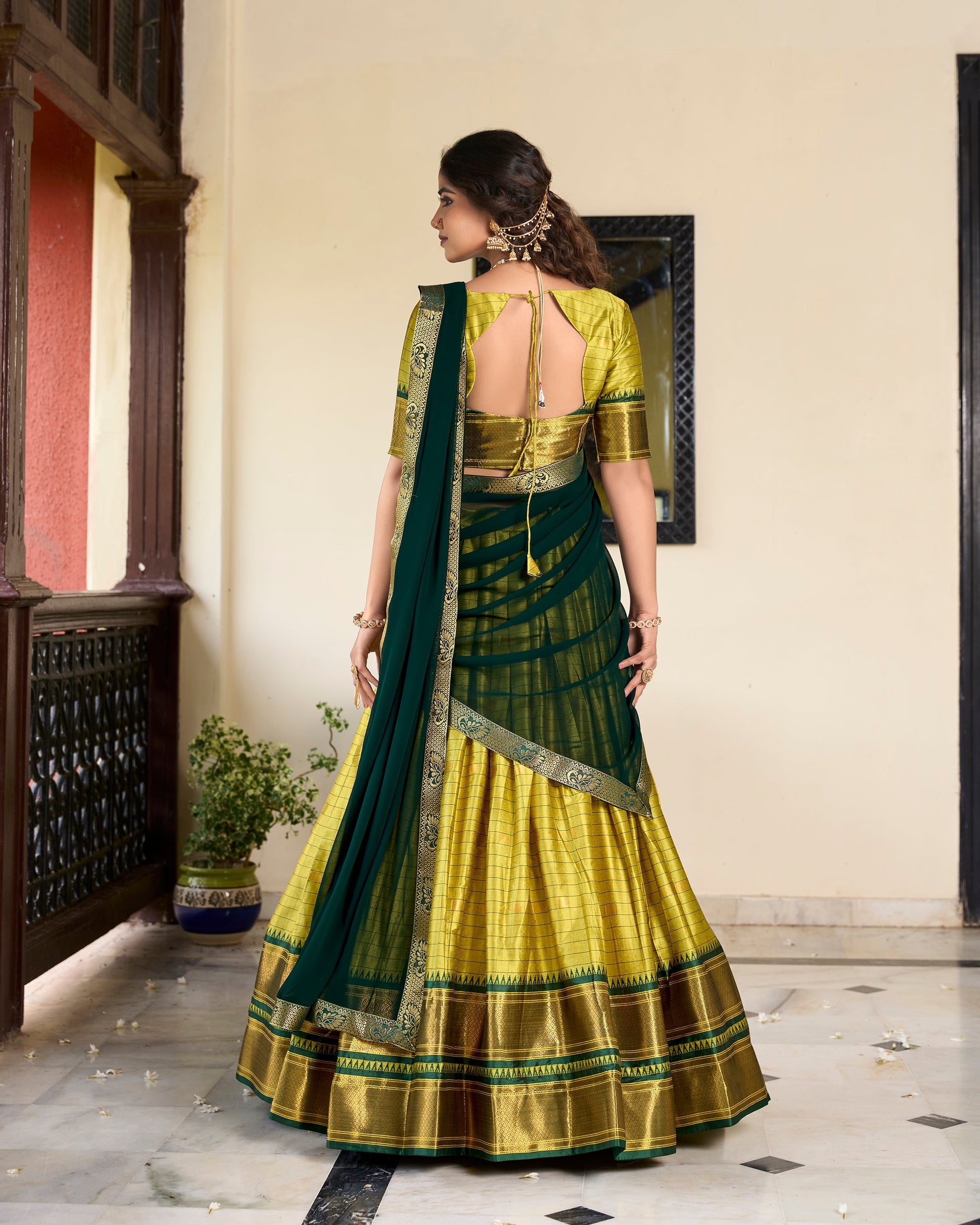 Lorenvalley Green Cotton Silk Weaving Work With Paithani Concept Lehenga Choli | Swadesiicart