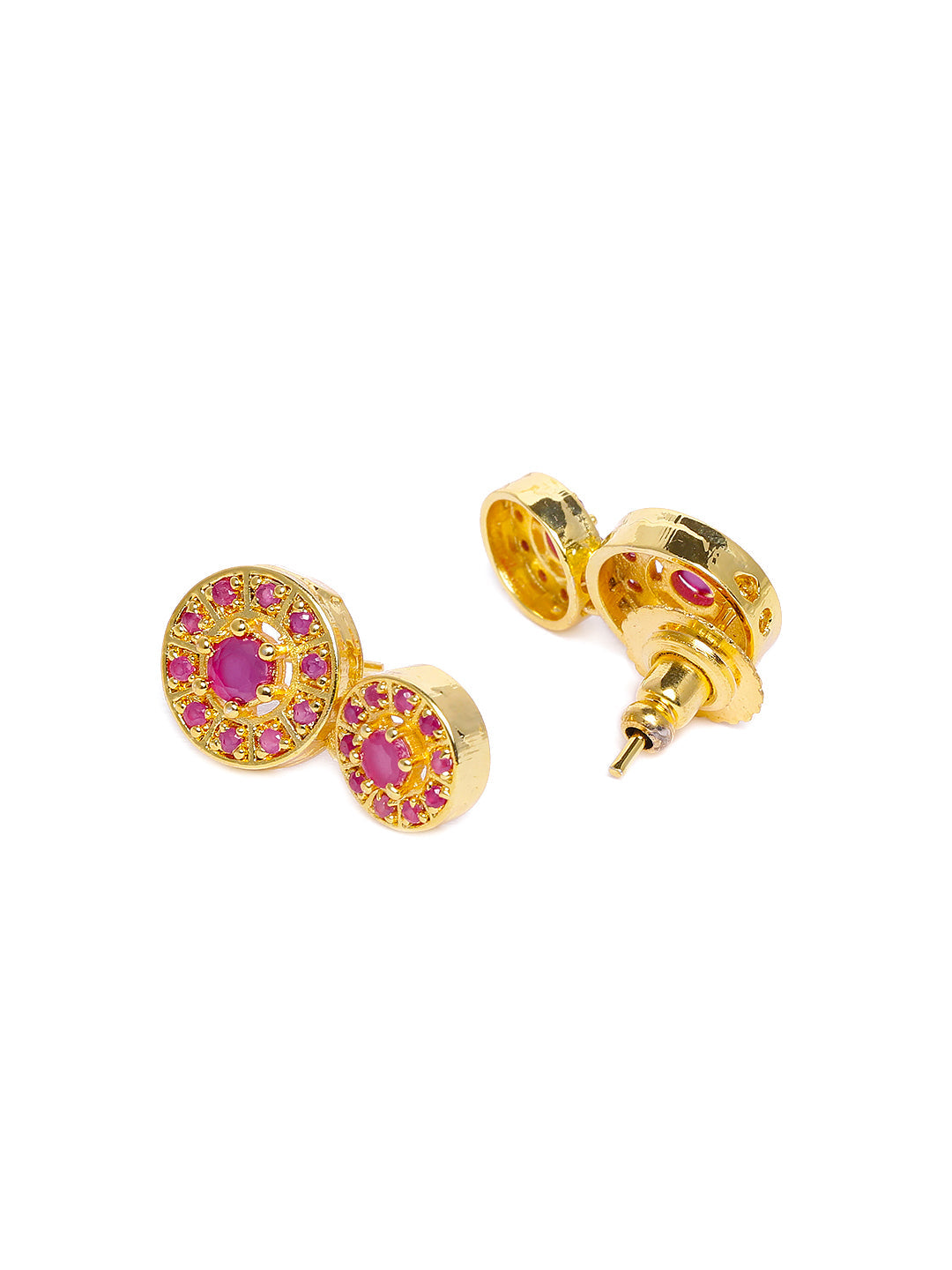 Zaveri Pearls Pink Gold-Polished Cubic Zirconia Studded Jewellery Set - Swadesiicart