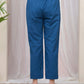 Vaasva Women Cobalt Blue Cotton Flax Solid Straight Pants | Swadesiicart