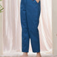 Vaasva Women Cobalt Blue Cotton Flax Solid Straight Pants | Swadesiicart
