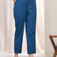 Vaasva Women Cobalt Blue Cotton Flax Solid Straight Pants | Swadesiicart