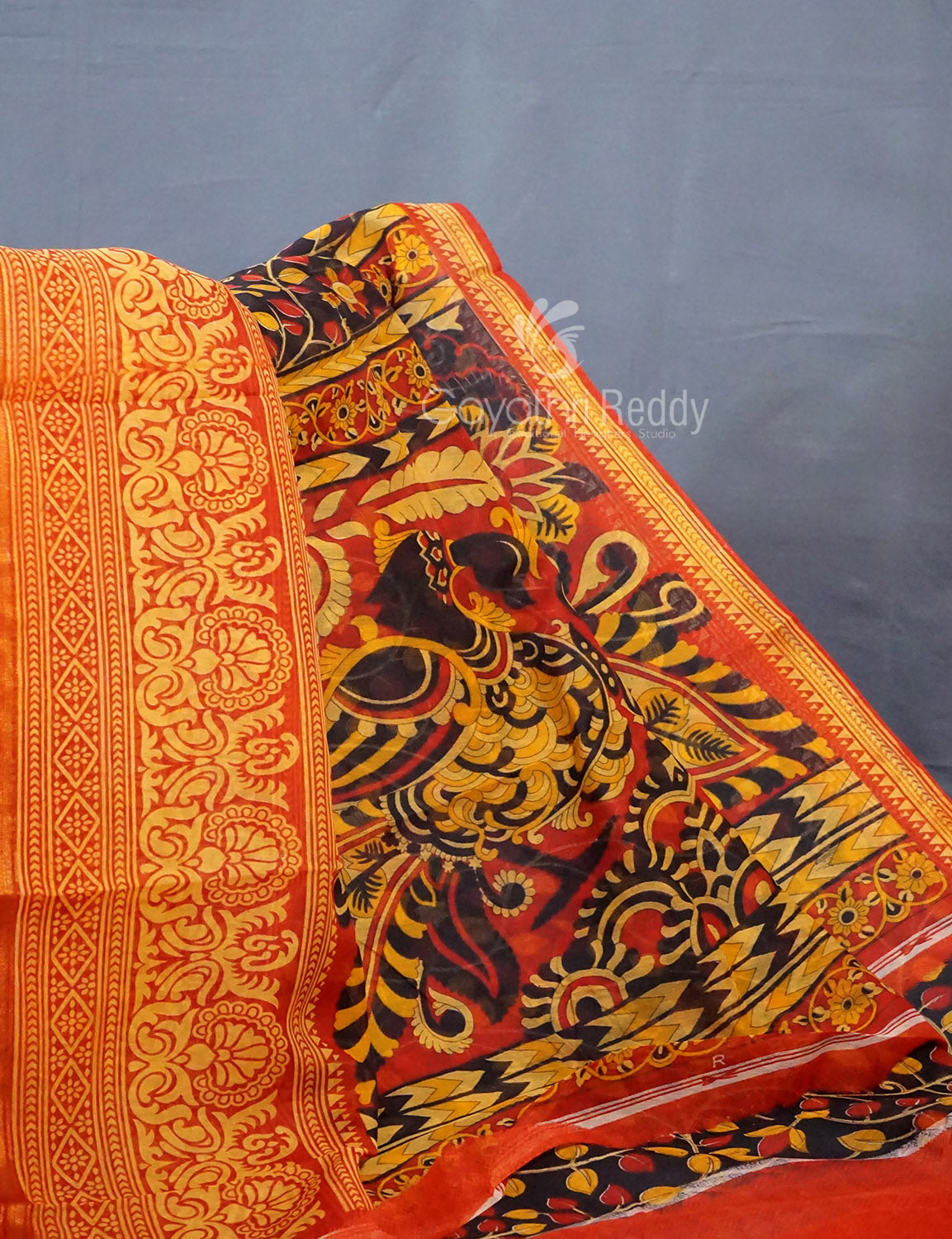 Shades of Black Colour Printed Semi Chanderi Saree By Gayathri Reddy Designer Studio | Swadesiicart