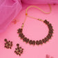 Tehzeeb Creations Maroon Colour Gold Pleated Stone Studded Necklace With Earrings - Swadesiicart