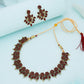 Tehzeeb Creations Maroon Colour Gold Pleated Stone Studded Necklace With Earrings - Swadesiicart