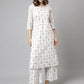 FIORRA Women's White Cotton A-Line Kurta Palazzo Set - Swadesiicart