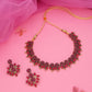 Tehzeeb Creations Pink Colour Gold Pleated Stone Studded Necklace With Earrings - Swadesiicart