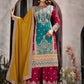 Anaita Teal And Maroon Embroidered Viscose Chinon Salwar Suit