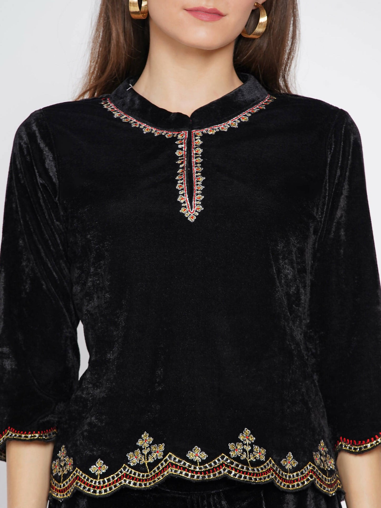 Women Republic Black Velvet Embroiderd Koti With Dhoti Pants | Swadesiicart