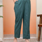 Vaasva Women Ferozi Cotton Flax Solid Straight Pants | Swadesiicart