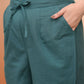 Vaasva Women Ferozi Cotton Flax Solid Straight Pants | Swadesiicart