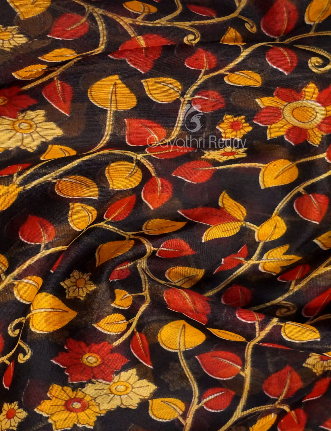 Shades of Black Colour Printed Semi Chanderi Saree By Gayathri Reddy Designer Studio | Swadesiicart