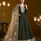 Anaita Black Embroidered Jacquard Chanderi Anarkali Suit