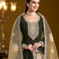 Anaita Black Embroidered Jacquard Chanderi Anarkali Suit