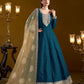 Anaita Teal Embroidered Jacquard Chanderi Anarkali Suit