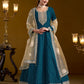 Anaita Teal Embroidered Jacquard Chanderi Anarkali Suit