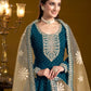 Anaita Teal Embroidered Jacquard Chanderi Anarkali Suit