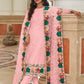 Anaita Baby Pink Faux Georgette Plazzo Suit With Embroidery & Sequins Work