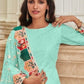 Anaita Turquoise Faux Georgette Plazzo Suit With Embroidery & Sequins Work