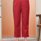 Vaasva Women Maroon Cotton Flax Solid Straight Pants | Swadesiicart