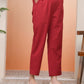 Vaasva Women Maroon Cotton Flax Solid Straight Pants | Swadesiicart
