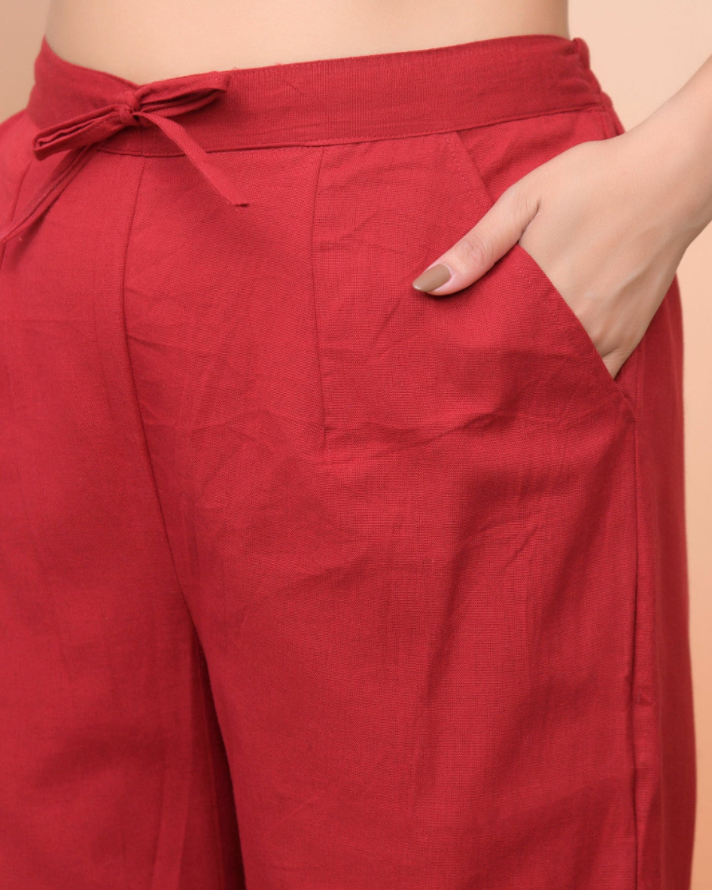 Vaasva Women Maroon Cotton Flax Solid Straight Pants | Swadesiicart