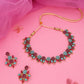 Tehzeeb Creations Pink & Sky Blue Colour Gold Pleated Stone Studded Necklace With Earrings - Swadesiicart