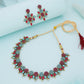 Tehzeeb Creations Pink & Sky Blue Colour Gold Pleated Stone Studded Necklace With Earrings - Swadesiicart