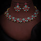 Tehzeeb Creations Pink & Sky Blue Colour Gold Pleated Stone Studded Necklace With Earrings - Swadesiicart