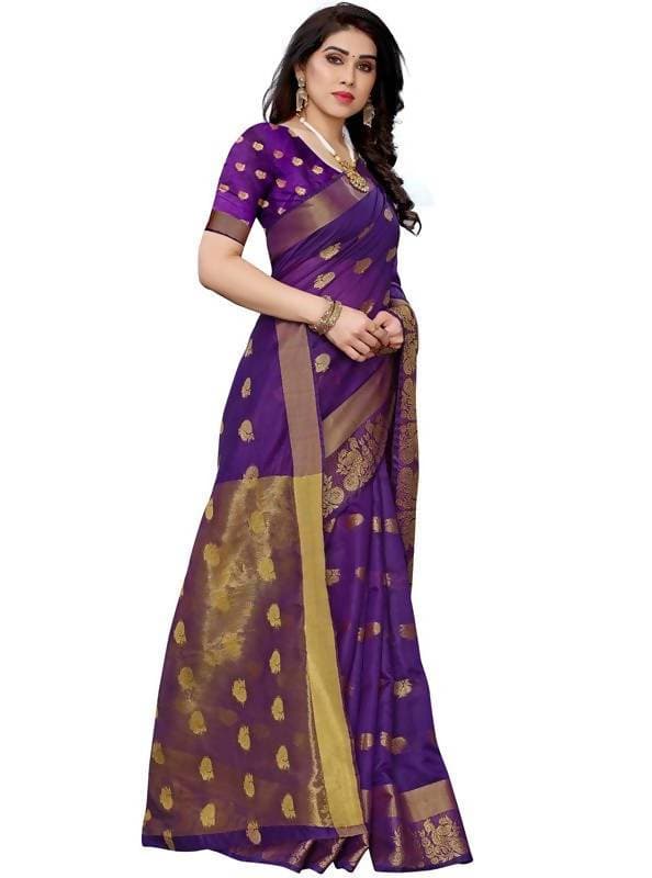 Vamika Banarasi Jacquard Weaving Violet Saree (Shining Violet) | Swadesiicart