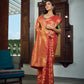 Vardha Rose Red Golden Zari Banarasi Chiffon Saree | Swadesiicart
