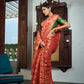 Vardha Rose Red Golden Zari Banarasi Chiffon Saree | Swadesiicart