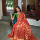 Vardha Rose Red Golden Zari Banarasi Chiffon Saree | Swadesiicart