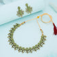 Tehzeeb Creations Sea Green Colour Gold Pleated Stone Studded Necklace With Earrings - Swadesiicart