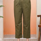 Vaasva Women Olive Green Cotton Flax Solid Straight Pants | Swadesiicart