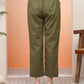 Vaasva Women Olive Green Cotton Flax Solid Straight Pants | Swadesiicart