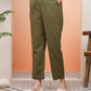 Vaasva Women Olive Green Cotton Flax Solid Straight Pants | Swadesiicart