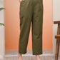 Vaasva Women Olive Green Cotton Flax Solid Straight Pants | Swadesiicart