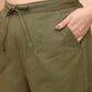 Vaasva Women Olive Green Cotton Flax Solid Straight Pants | Swadesiicart