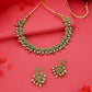 Tehzeeb Creations Sea Green Colour Gold Pleated Stone Studded Necklace With Earrings - Swadesiicart