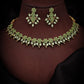 Tehzeeb Creations Sea Green Colour Gold Pleated Stone Studded Necklace With Earrings - Swadesiicart
